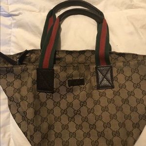 Authentic GUCCI mini tote GG brown/red/green